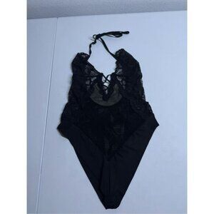 FREDERICK'S OF HOLLYWOOD Bodysuit Black Size M/lLace Sheer